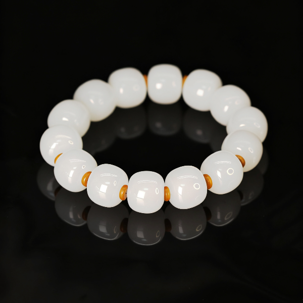 天然新疆玉石老形珠手串15mm大卡位金丝玉筒珠玉手链简约直播Y613