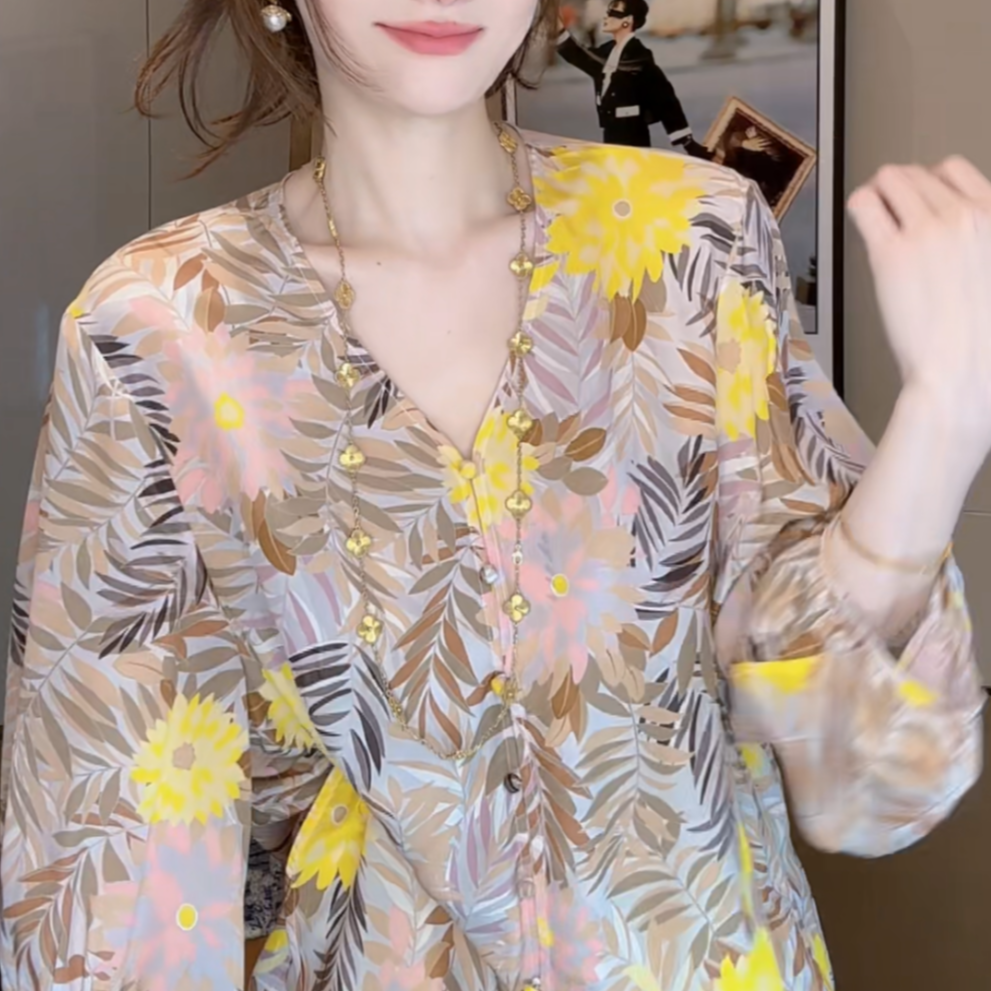 【丝芙玉禄】（F821）100%真丝双绉时尚复古桑蚕丝上衣时尚