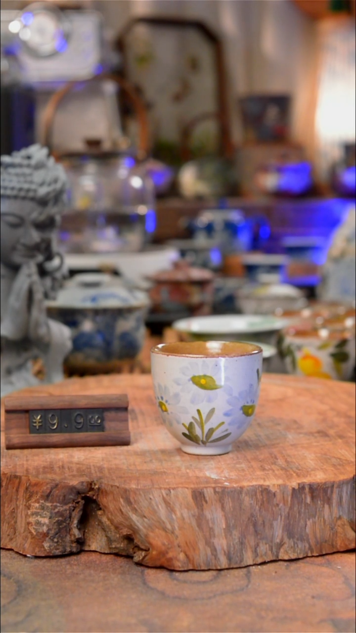 杯蓝色景德镇陶泥手绘