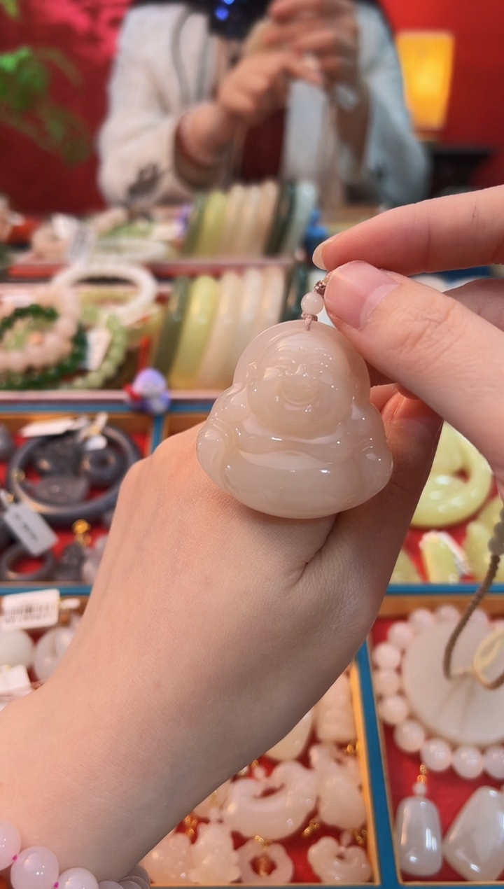 【闪购商品】和田玉吊坠未镶嵌红藕粉大肚佛公45mm