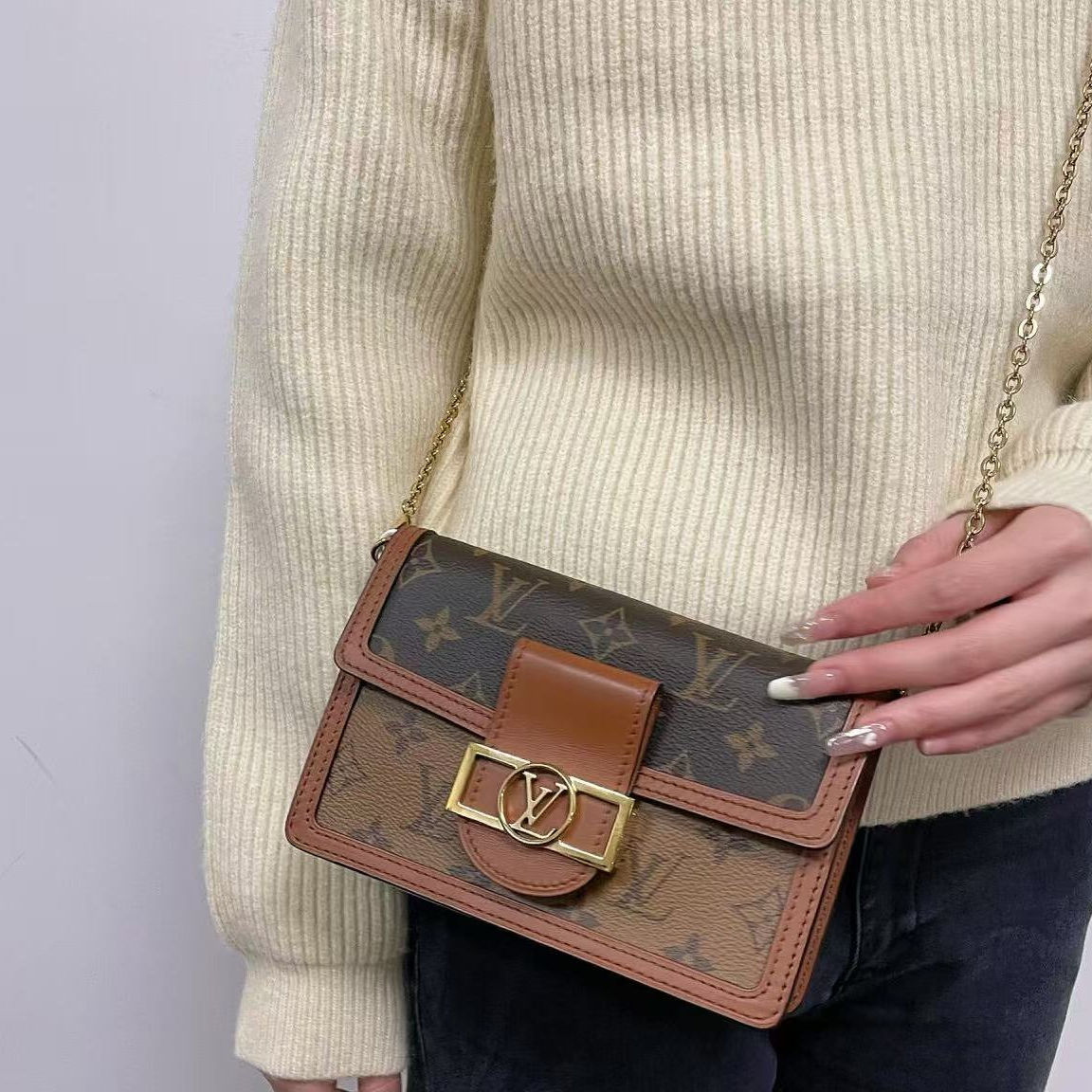 95新 LouisVuitton/路易威登 GGS达芙妮woc老花金扣单肩22851418