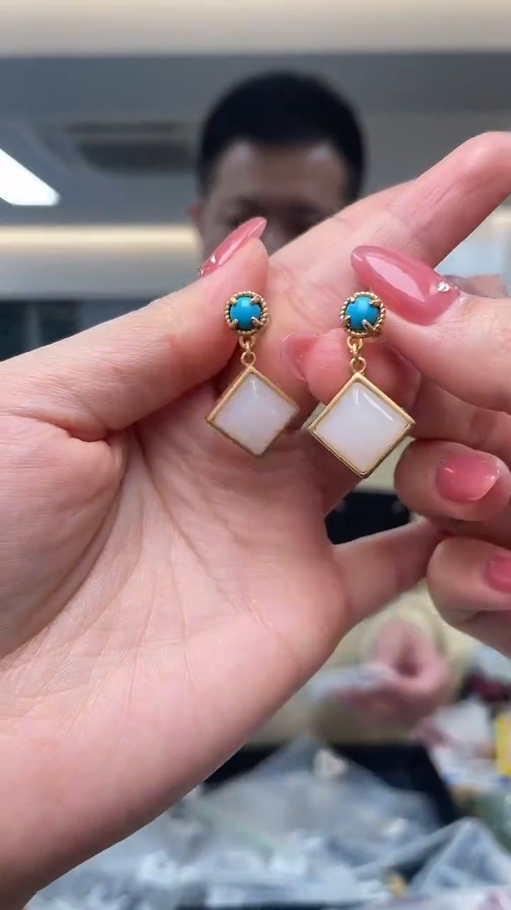 银S925镶嵌和田玉耳饰（多样性发一件）