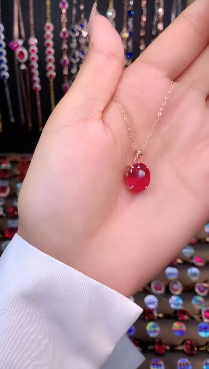 银S925镶嵌吊坠(赠链)红宝石1012玫瑰金