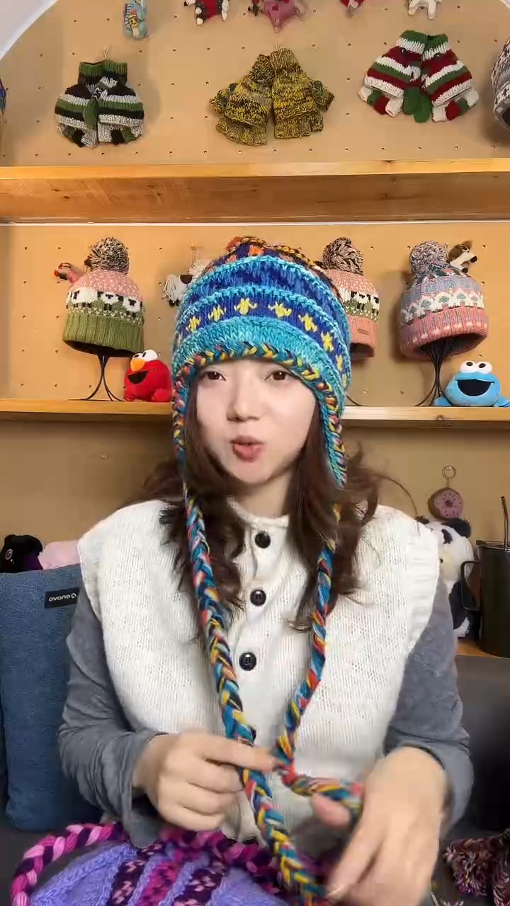 羊毛百分百纯手工帽子7求长辫子蓝色