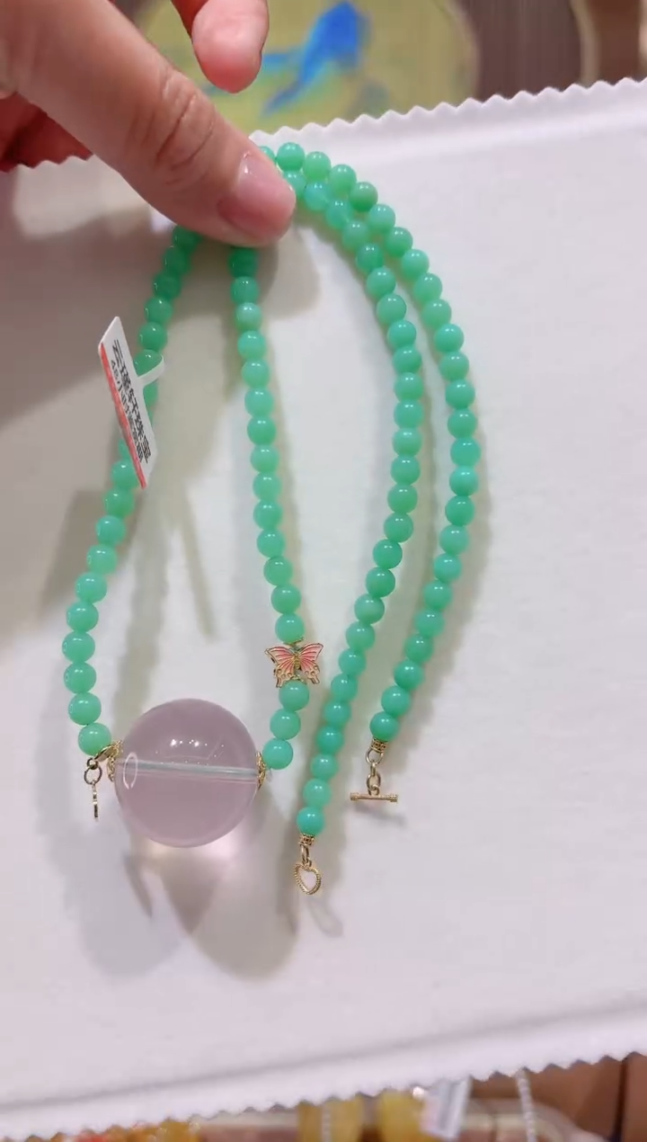 【闪购商品】石英质玉颈饰18K金镶嵌设计款项链