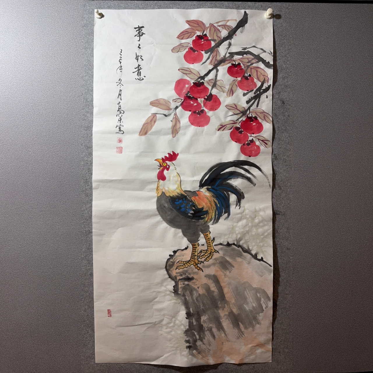 手绘宣纸国画福寿康宁客厅装饰佳作