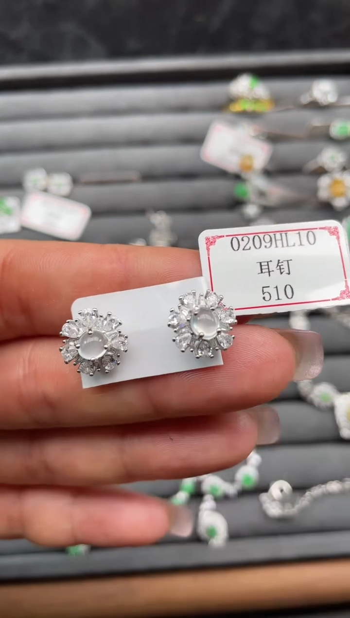 【闪购商品】翡翠耳饰银S925镶嵌0209HL10