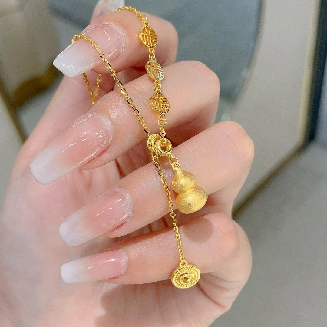 铜合金项链 新中式流苏福字葫芦项链轻奢女款百搭精致小众毛衣链