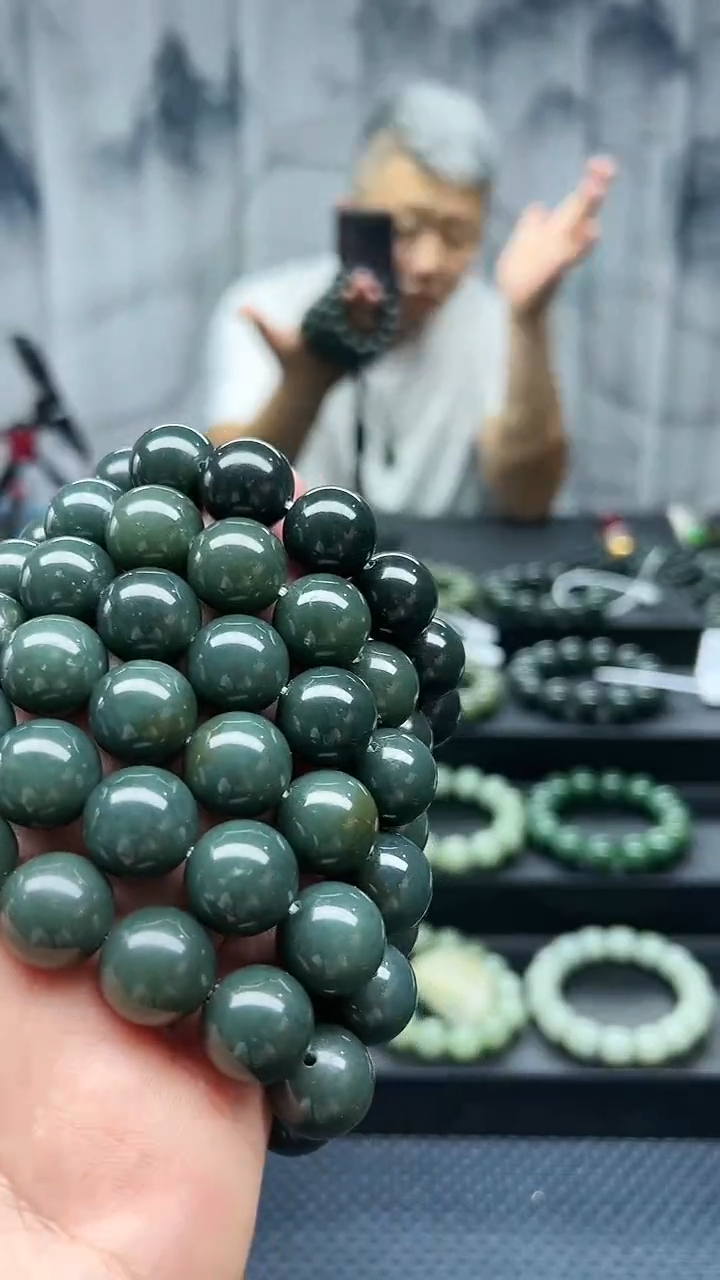 手串未镶嵌和田玉切莫蓝卡16纯天然拍一发一