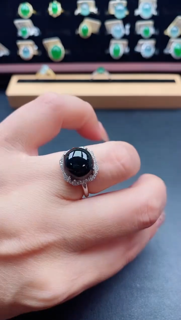 银S925镶嵌戒指翡翠1