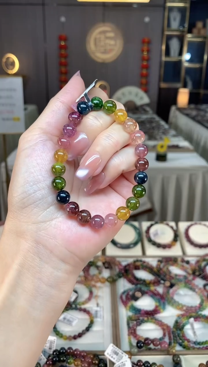 未镶嵌透体老矿碧玺彩虹单圈手串8mm+碧玺hon多样性发一条