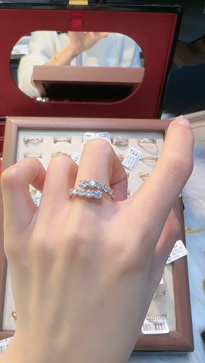 【闪购商品】钻石戒指/指环18K金镶嵌双排钻石排戒12#20#