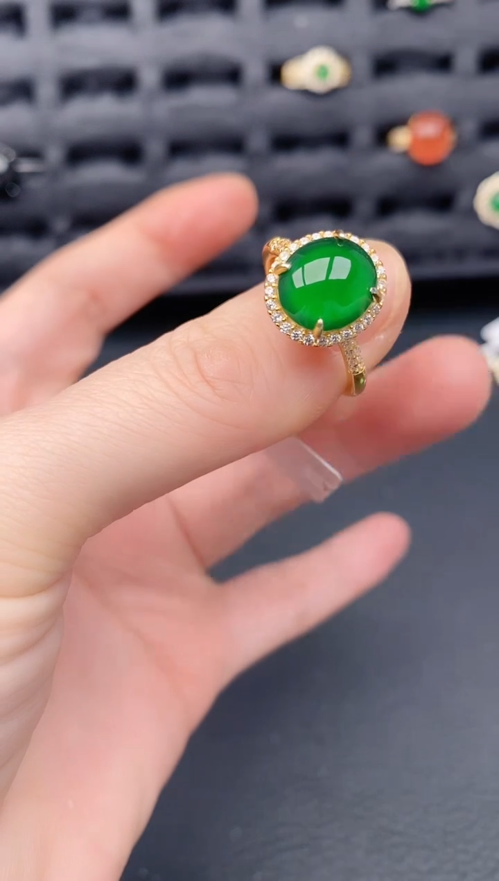 银S925镶嵌戒指翡翠天然a货翡翠238