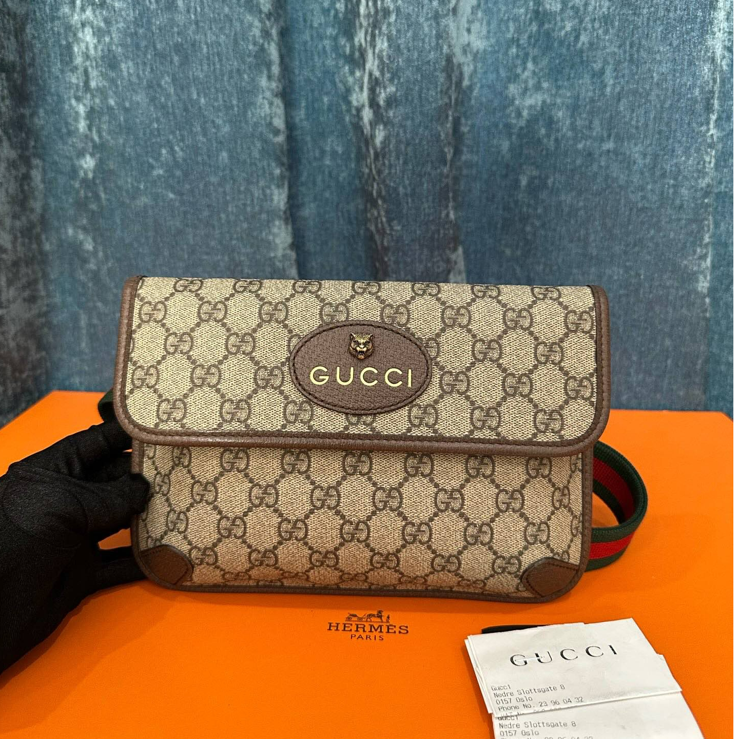95新 GUCCI/古驰 Gucci老花虎头腰包 