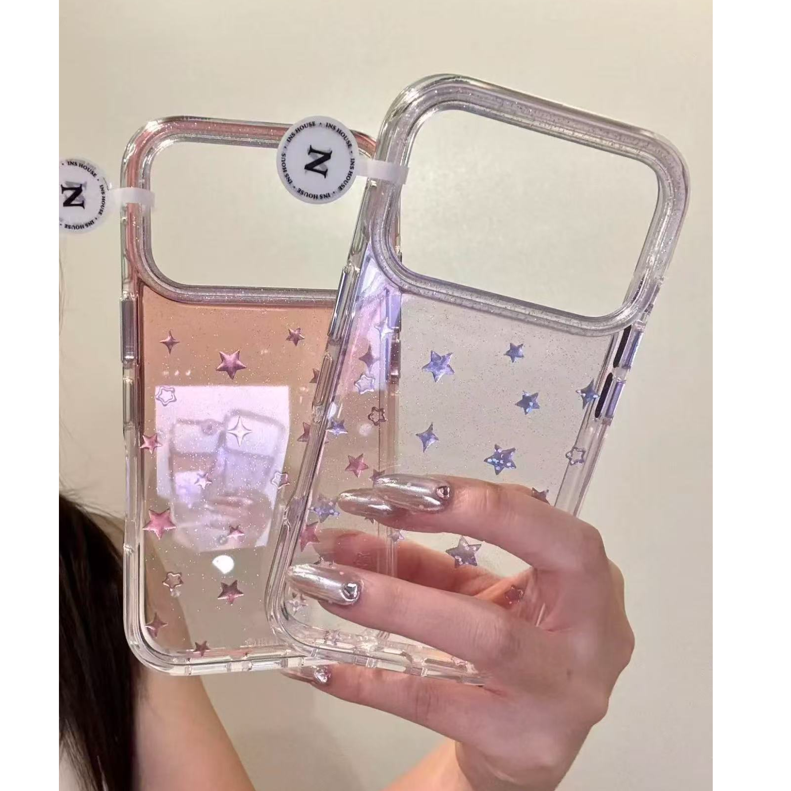 星星鎏金渐变手机壳适用苹果17promax/16防摔包相机键韩系链条