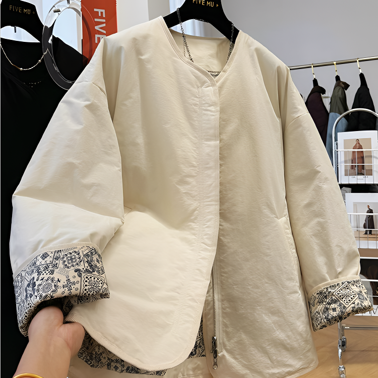 复古圆领棉服独特设计休闲秋冬外套春秋长袖百搭外套女秋季外套