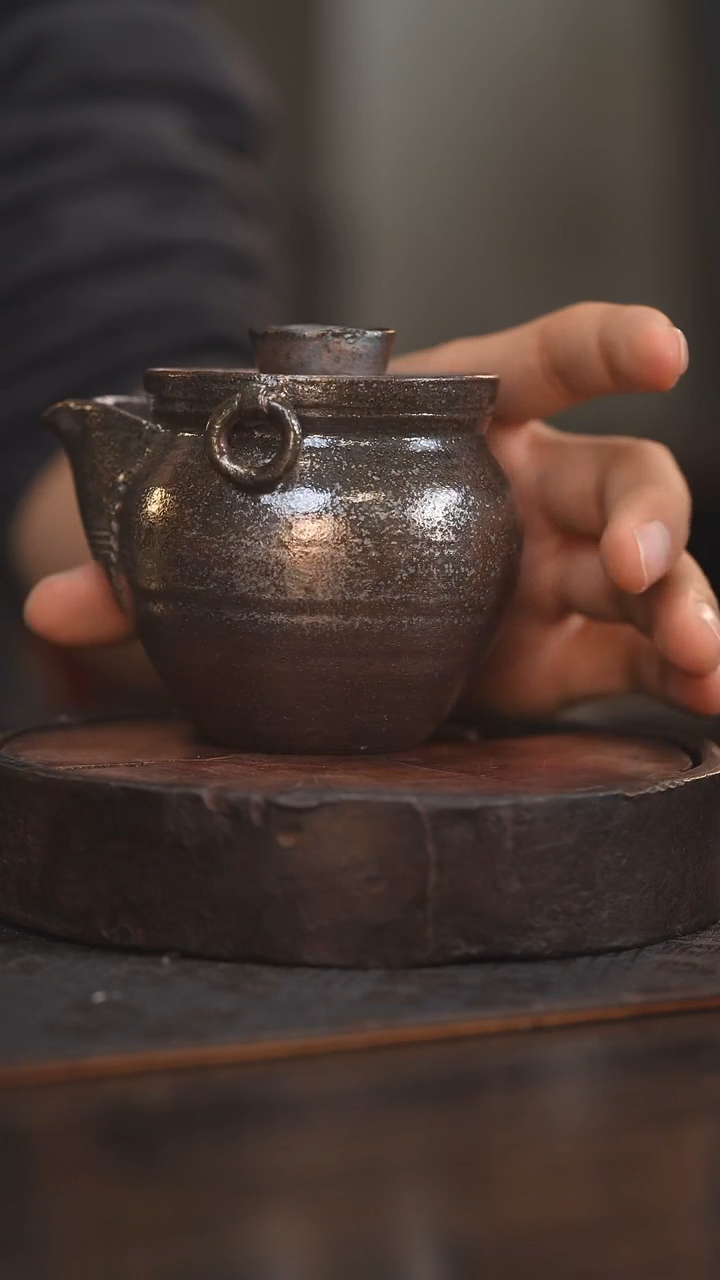 【闪购商品】杯91柴房陶瓷柴烧 粗陶双环壶