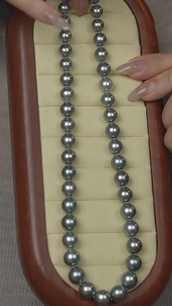 【闪购商品】海水珍珠项链银S925镶嵌大溪地铂金灰项链8-11