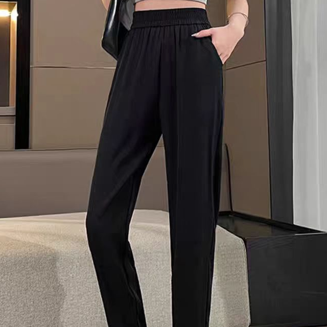 毛呢裤女秋冬加绒休闲裤高腰宽松显瘦直筒小脚裤1007(A4-2)