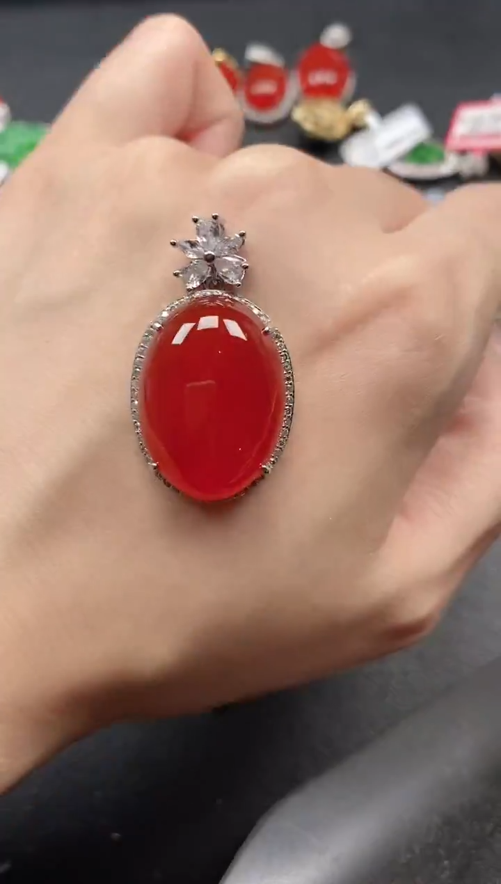 银S925镶嵌戒指玛瑙/玉髓115-20