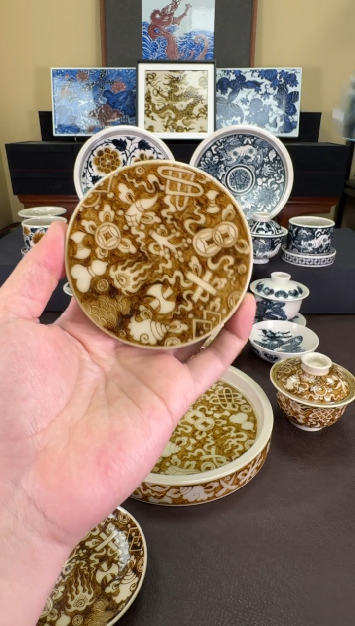 【闪购商品】二号釉釉里金杂宝纹盖置