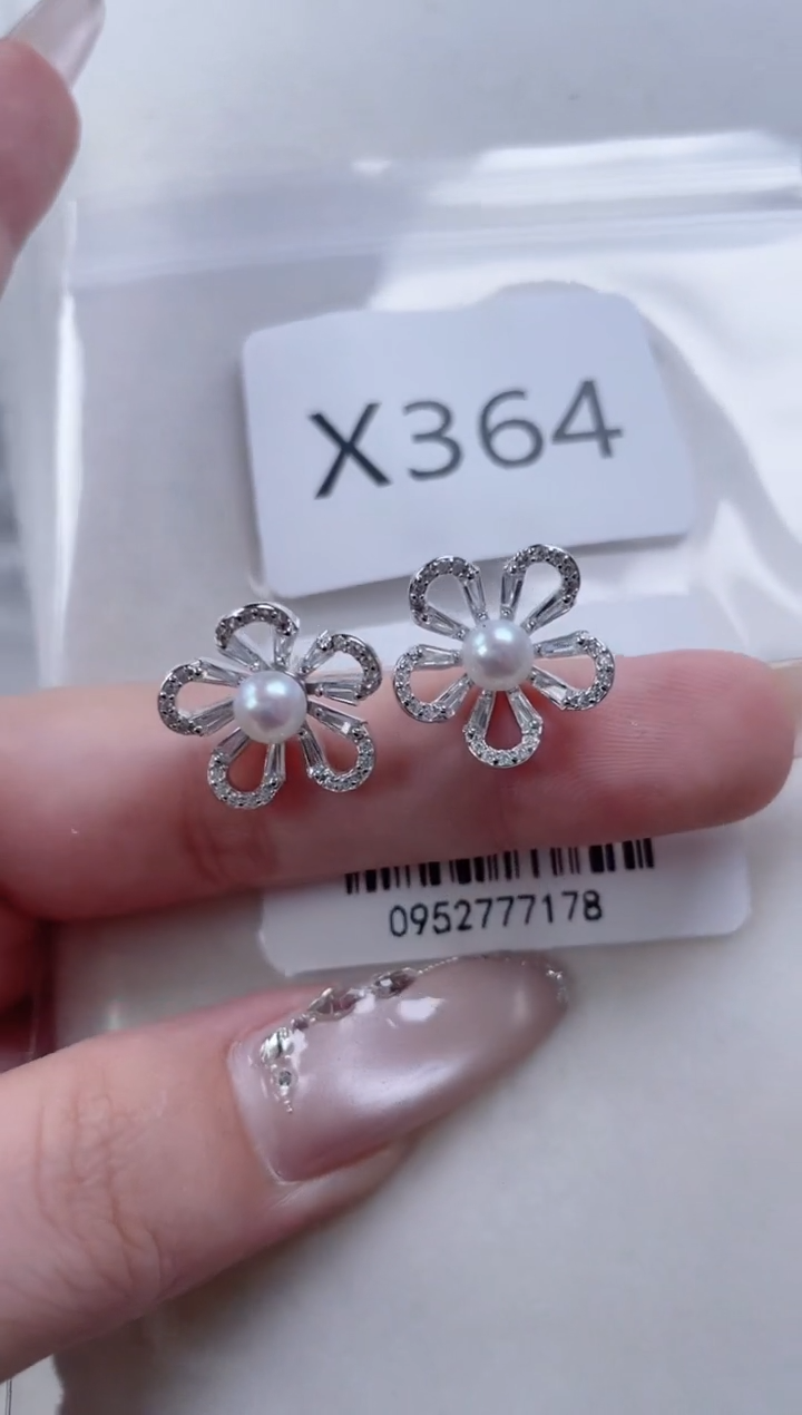 银S925镶嵌淡水珍珠耳饰X364
