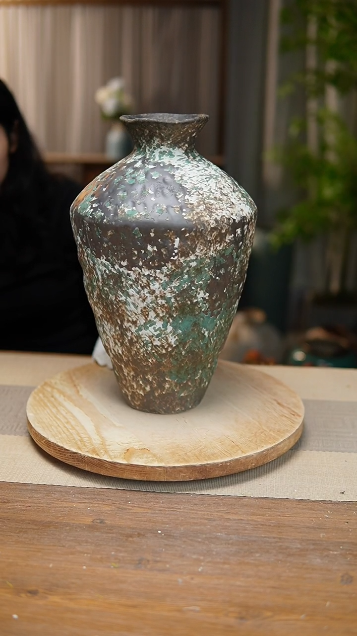 【闪购商品】陶瓷    花器涂鸦绿高脚  