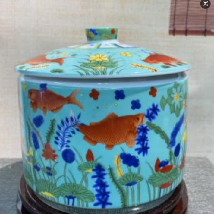 玉藻纹湖蓝色茶叶罐储物罐