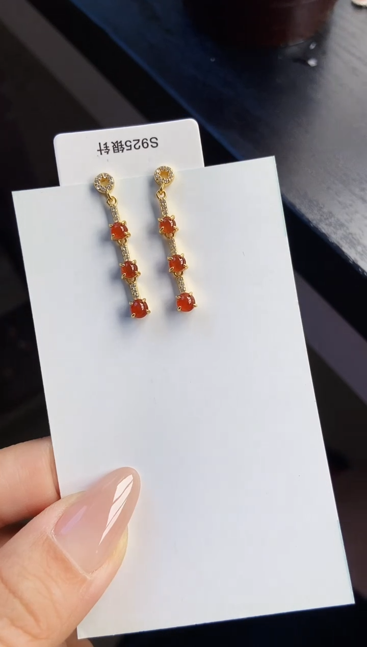 银S925镶嵌翡翠耳饰12