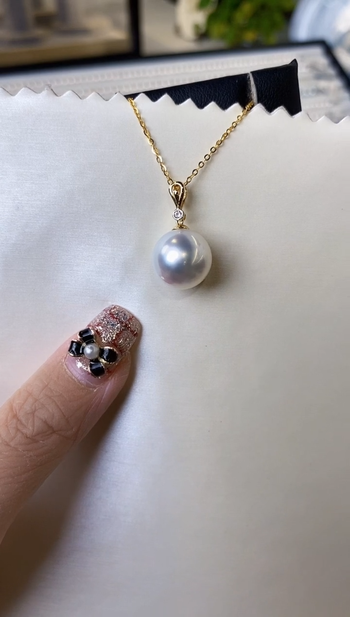 【闪购商品】海水珍珠吊坠(不含链)18K金镶嵌12-13澳白珍珠吊坠