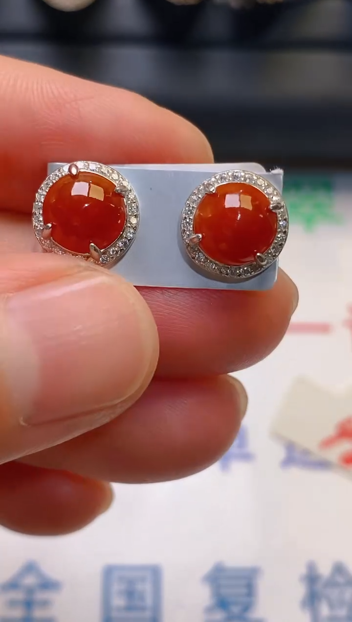 【闪购商品】翡翠耳饰银S925镶嵌天然A货翡翠1