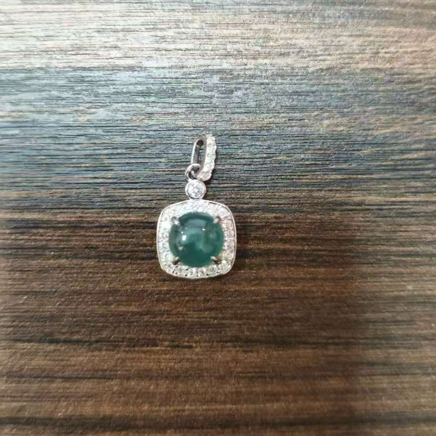 天然A货翡翠银镶方吊坠1-22254-多样性发货