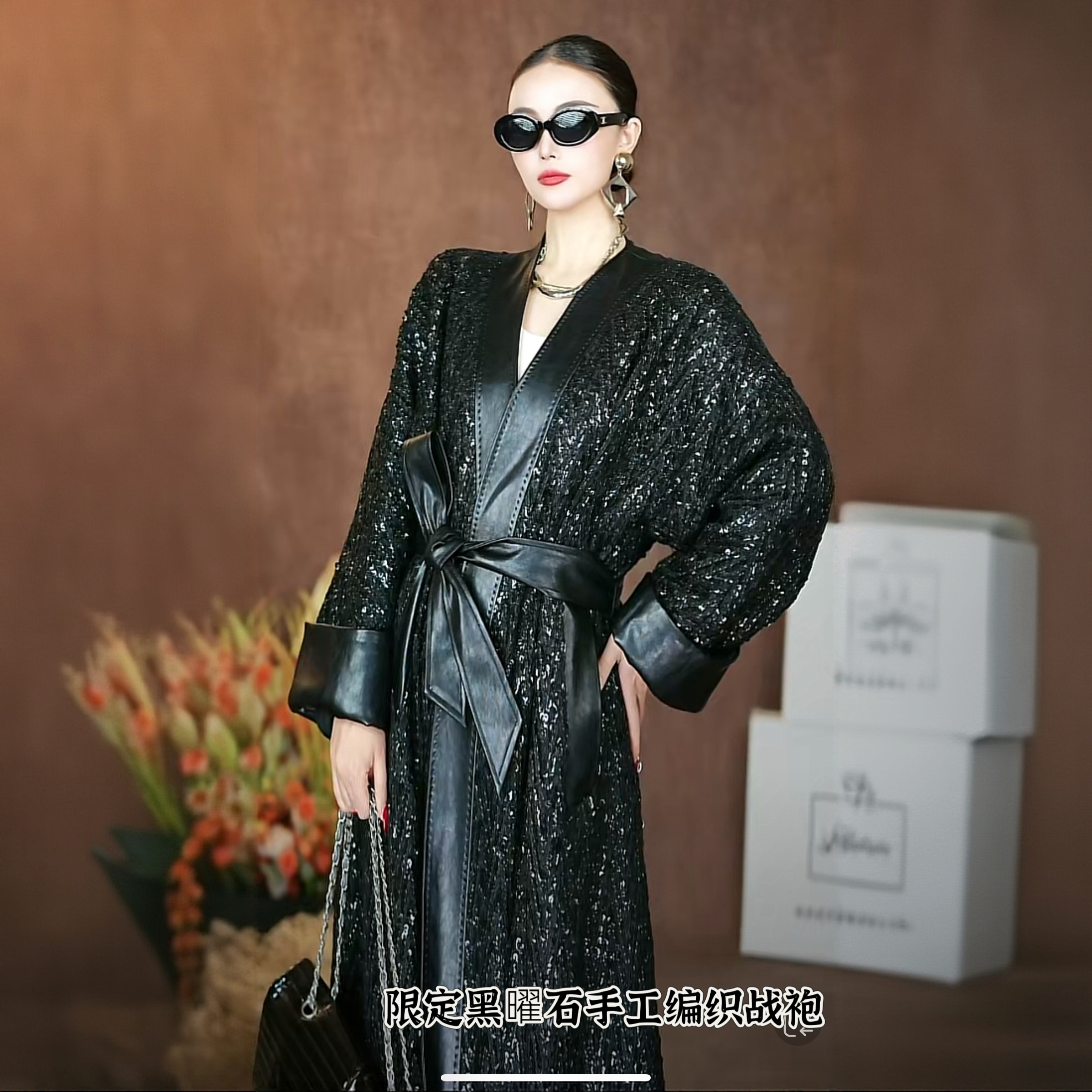 【夜空闪闪】2025冬季新款亮片加持皮衣外套大衣加厚时尚秋冬