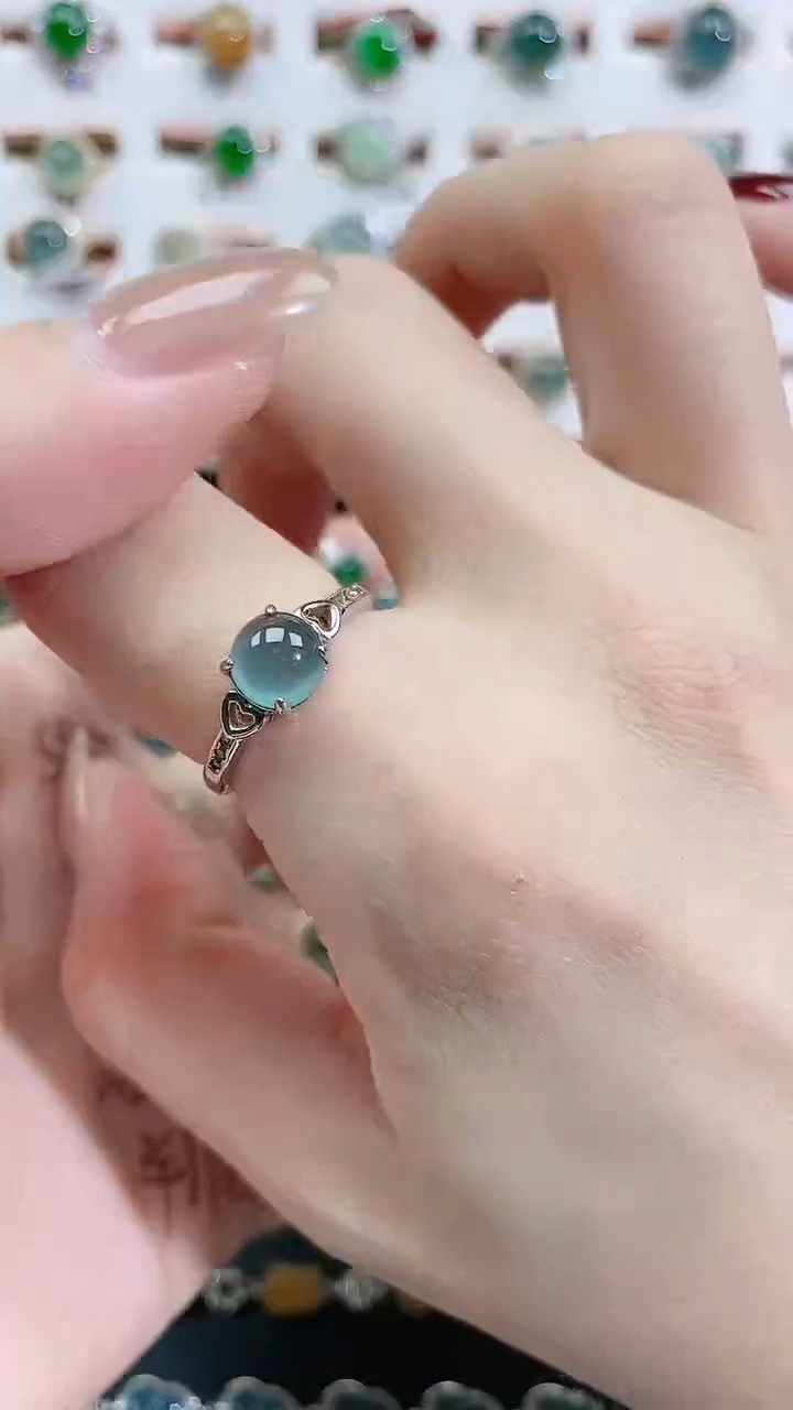 银S925镶嵌戒指翡翠 天然翡翠