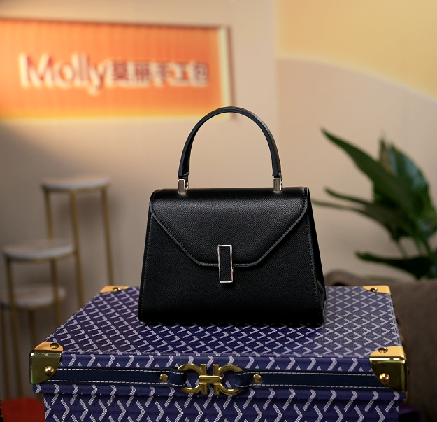 【Molly定制】原创设计头层牛皮黑色凯莉单肩斜挎女包