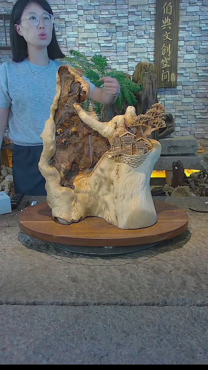 木木雕款黄楮木双色料禅意山水摆件，25.9斤，45.23*50cm