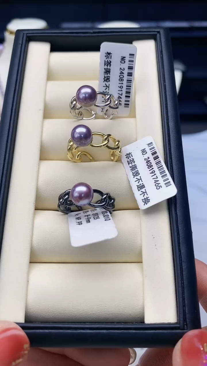 银S925镶嵌戒指淡水珍珠Y淡水戒指多样性发一