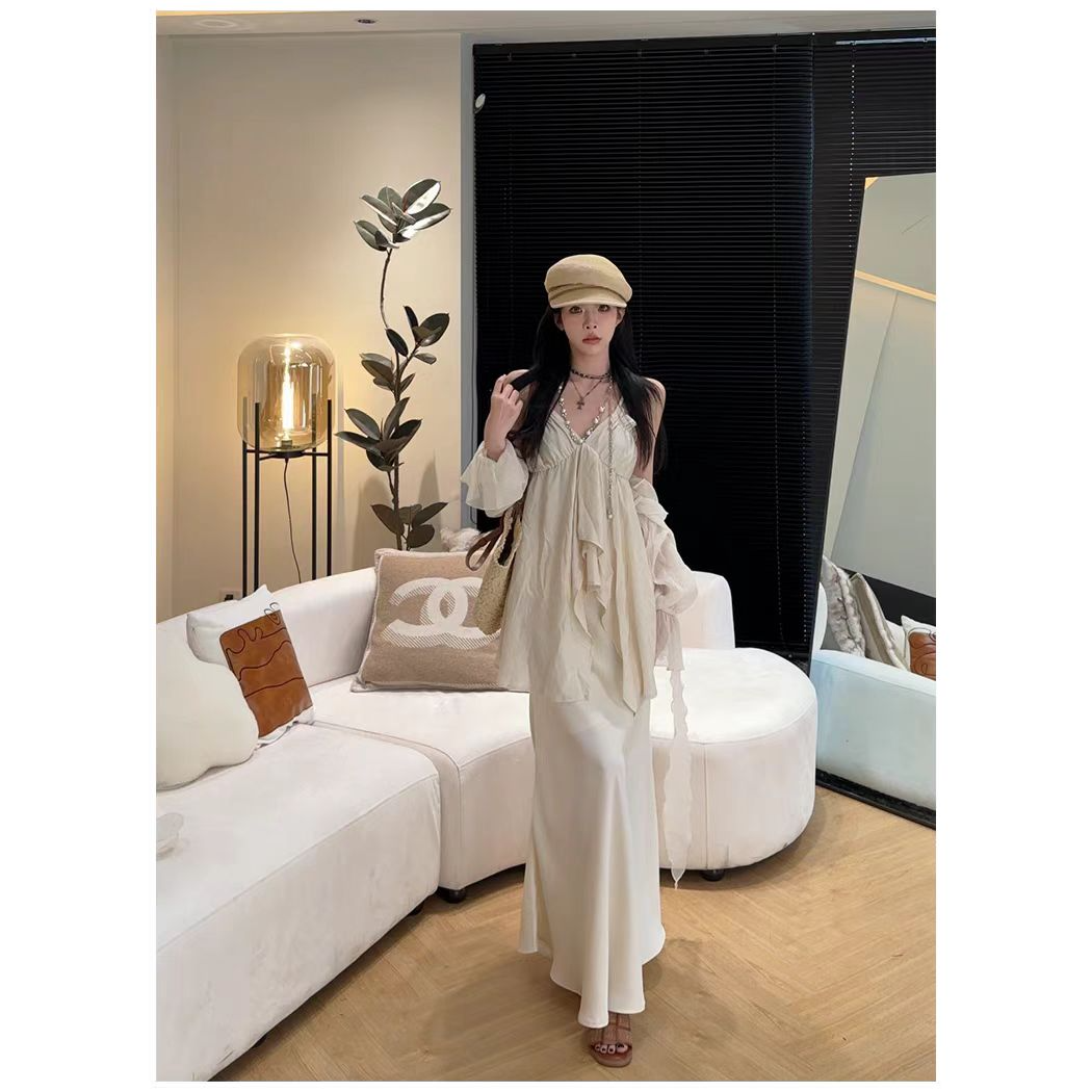富家千金2025时尚夏季新款女流光裙鱼尾连衣裙松弛感穿搭套装