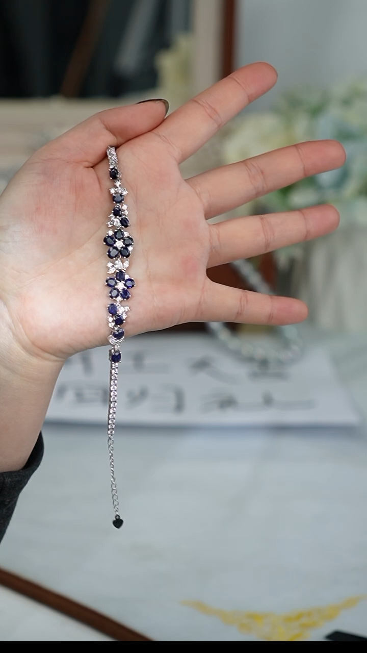 【闪购商品】蓝宝石手链银S925镶嵌手链
