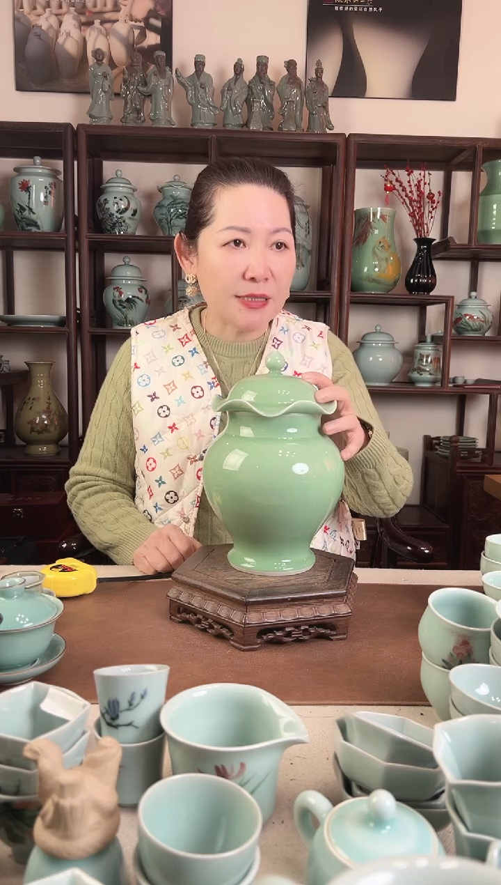 纯手工 梅青 荷叶盖罐