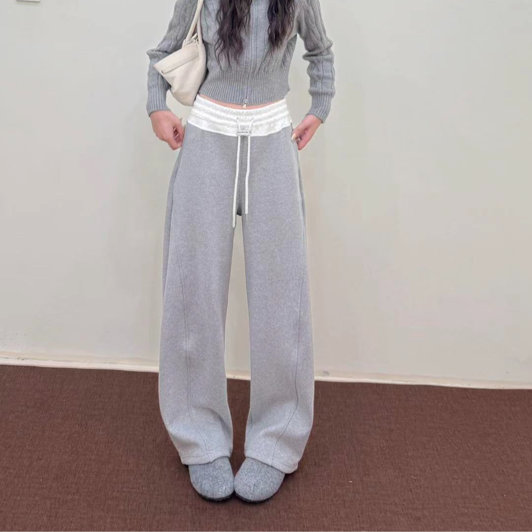 程程甄选【时尚撞色】拼接羊毛冬季时尚休闲小弯刀裤251010