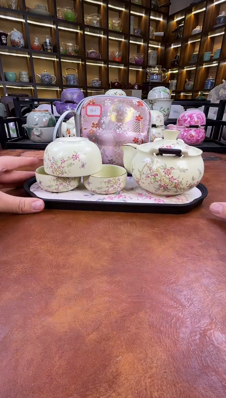 瓷片桃花宝瓶旅行+长方桃花盘