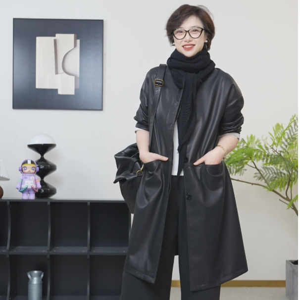 【U.M】布莱顿画报羊皮中长款拼色风衣外套