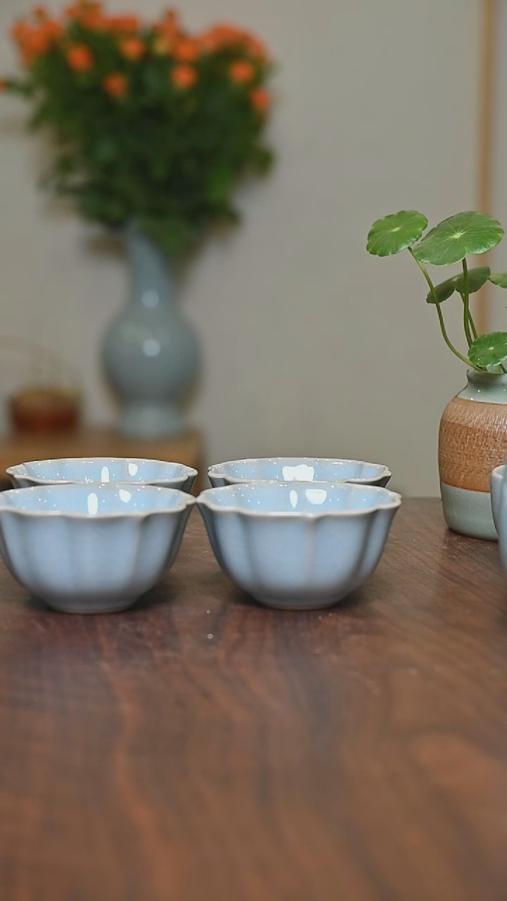 其他天青釉 宝相杯四只装 朱家款