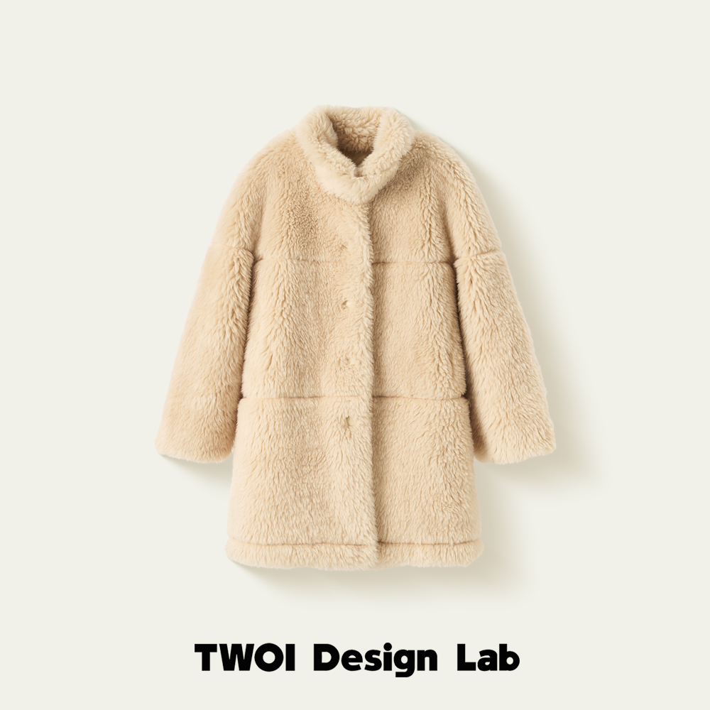 TWOI Design Lab "毛绒绒" 「奶油棕100澳毛三段式厚外套」