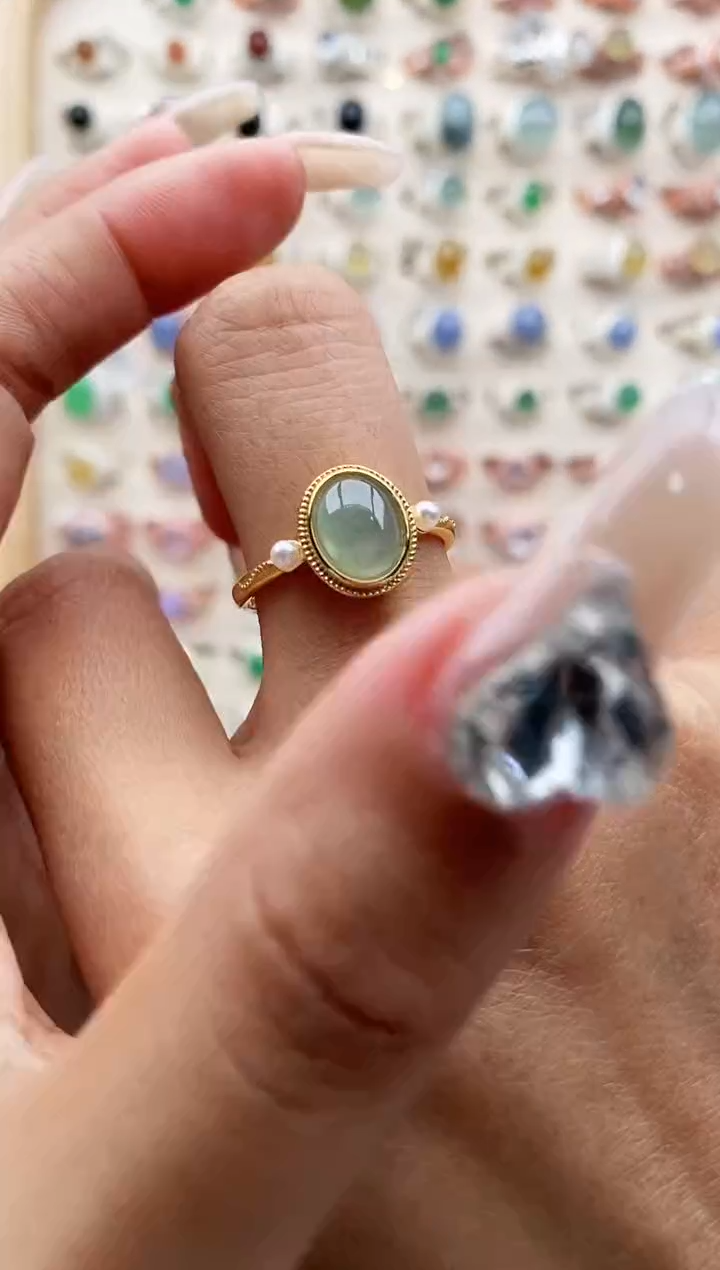 【闪购商品】翡翠戒指银S925镶嵌缅甸天然A货翡翠222  7+5