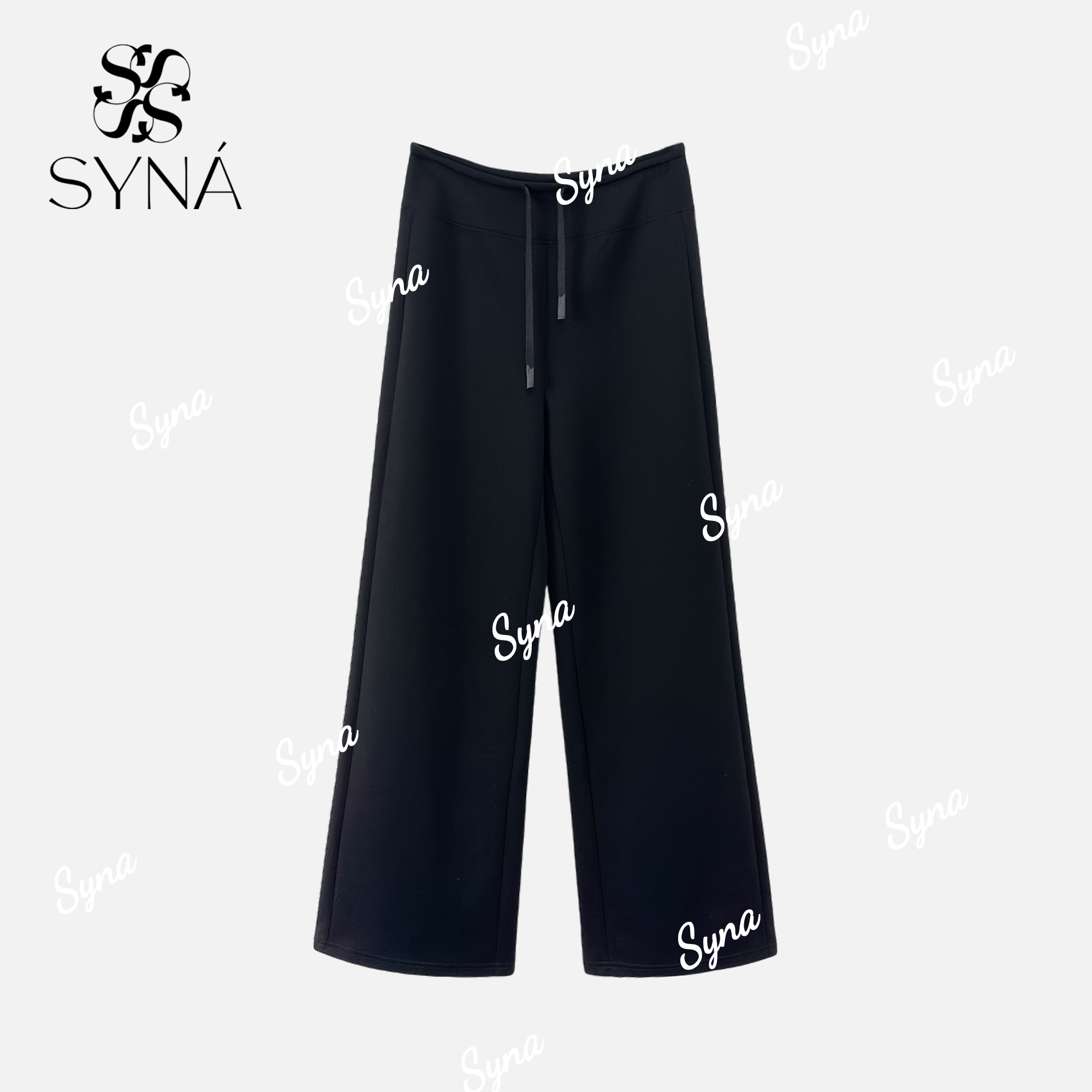 希娜 垂感直筒松紧腰抽绳设计绵羊毛休闲裤