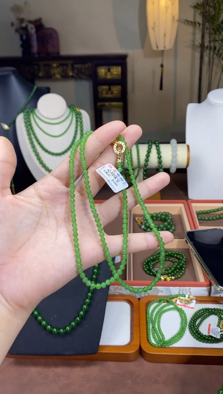 【闪购商品】和田玉（碧玉）未镶嵌颈饰4苹果绿无矿毛衣链