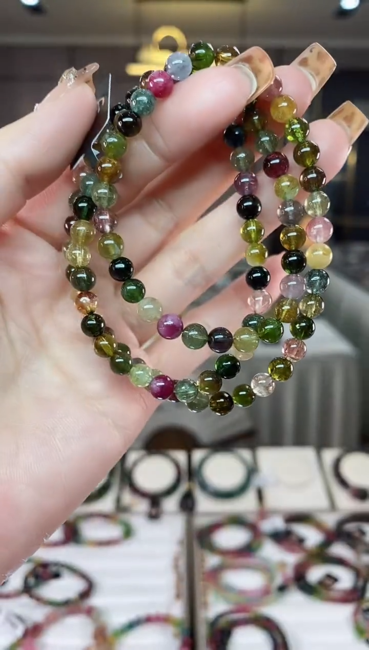 【闪购商品】碧玺三圈手串5mm+未镶嵌一物一证dan