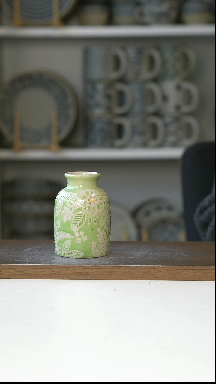 陶出法Langss手绘油画风花瓶9cm@4-2@微瑕